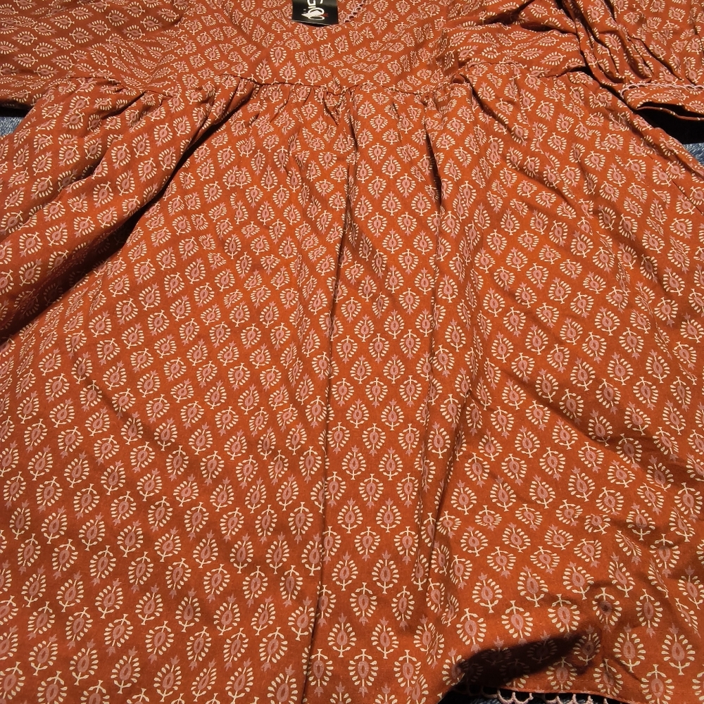 GiGio Women's Puff Sleeve Babydoll Dress with Lace Trim Size Large NWT - Picture 6 of 11